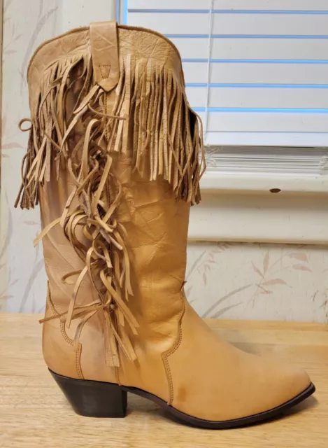 Dingo Cowboy Boots Western Fringe Tan Camel Leather Pointed Toe Womens Size 8 M