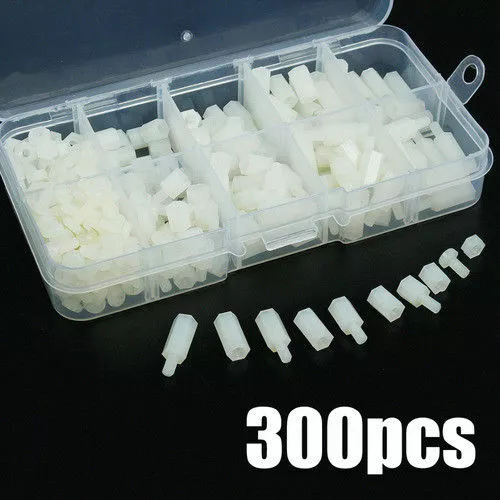 300PCS Nylon Hex M3 Spacers Screw Nut Standoff Male-Female Kit White with Box