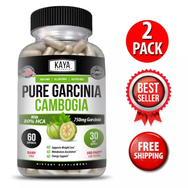 (2 Pack) PURE Garcinia Cambogia for Weight Loss, Energy, Metabolism, Fat Burning