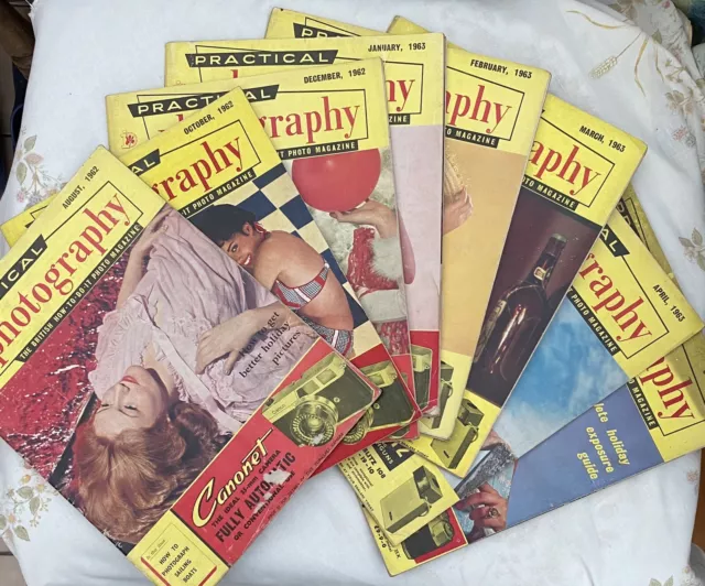 Vintage Practical Photography Magazines. 8 Issues. 1962-1963. Bundle.