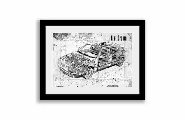 Line Tech Drawing  Fiat Croma    Cutaway Art Poster Print