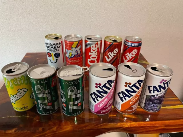 Rare Vintage Soda Pop Cans Lot of 11 Fanta Like Jolt New Coke 7up Splash