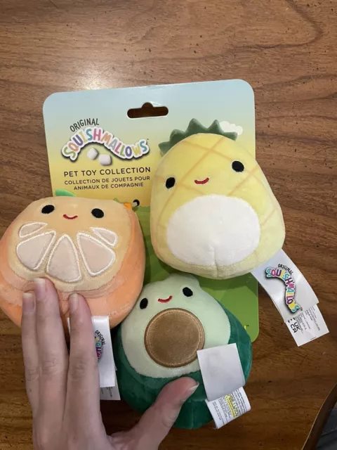 Squishmallow Pet Toy Fruit Collection Pineapple Avocado Orange 3-4" Tall Squeaks