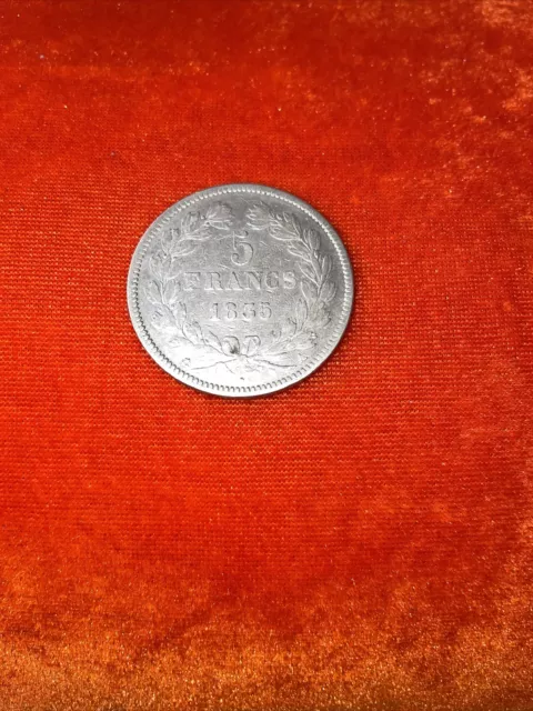 Pièce argent 5 Francs Louis Philippe Roi des Français 1835  A , en TB +