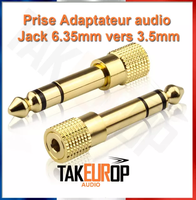 Prise adaptateur fiche audio jack 6.35mm mâle vers 3.5mm femelle plaqué or noir