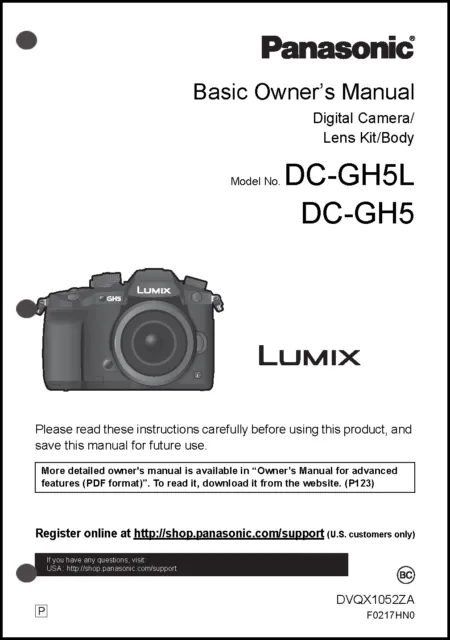Panasonic Lumix DC-GH5 Basic Camera User Guide Instruction Manual