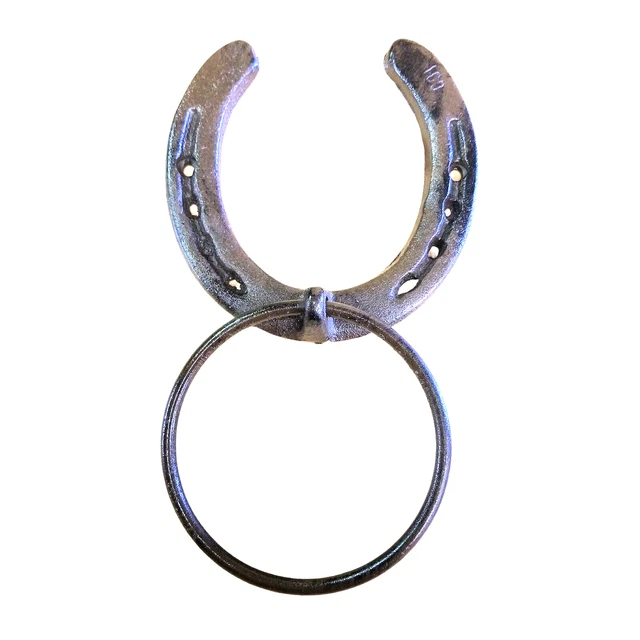 Brown Cast Iron Horseshoe Towel Ring 4" with Hardware Farmhouse Decor Western