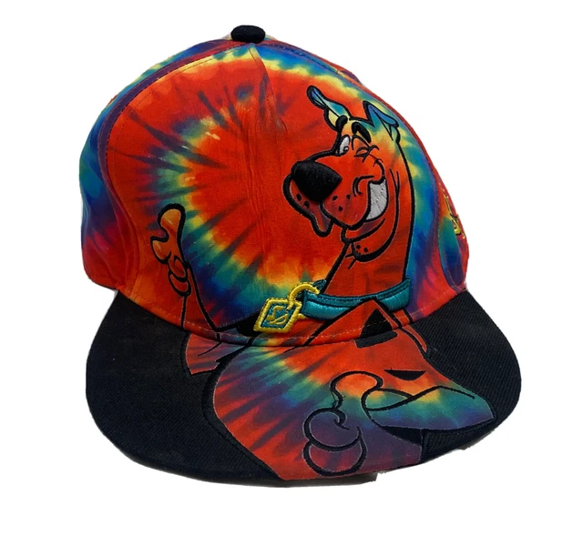 VINTAGE SCOOBY DOO Rainbow Hippie Tie Dye Pattern SnapBack Hat *see