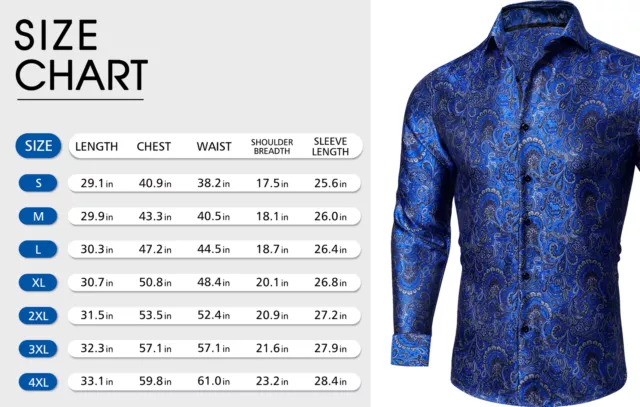 LONG SLEEVE WESTERN Casual Button-Down Shirts for Men Silk Blue Woven ...