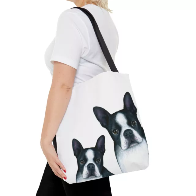 Tote Bag Black and White Boston Terrier Dog 128 funny art by Lucie Dumas