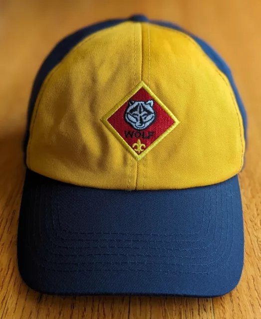 Boy Scouts Cub Scout Wolf Hat Cap Adjustable Youth Size M/L Yellow Blue Patch