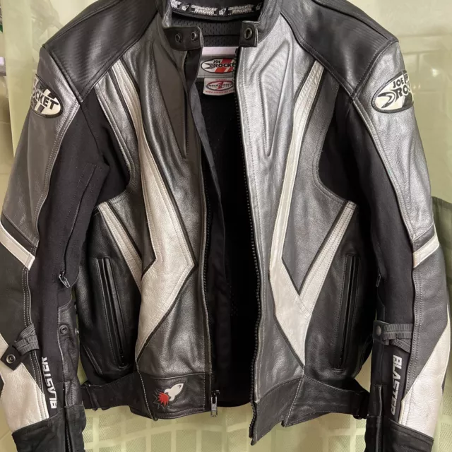 Joe Rocket leather motorcycle jacket black red & white in color. Size 48 or  XL