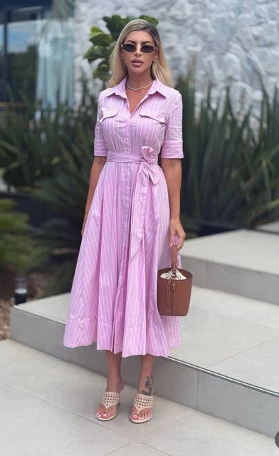zara pink striped shirt dress NWT Zara STRIPED SHIRT DRESS XS Pink/White