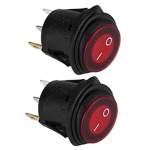 2 Pcs 12V Waterproof Rocker Switches Round Red 3 Pin LED Light Button Rocker