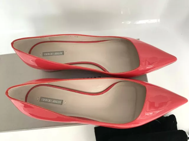 GIORGIO ARMANI 8 38 Patent Leather Ballet Flats Coral Pointed Toe Italy 3