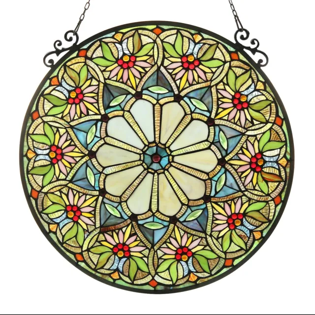 RADIANCE goods Floral Stained Glass Window Panel 23.5"x23.5"