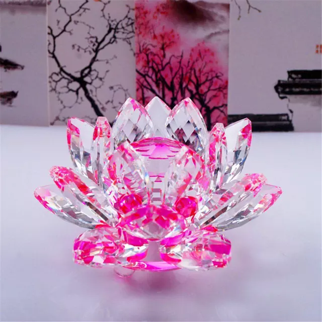 Large Pink Crystal Lotus Flower Ornament With Gift Box  Crystocraft Home Decoruk