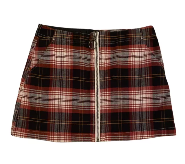 Volcom Junior's Frochickie Classic Plaid Mini Skirt Front Zip 4 Pockets Size XS