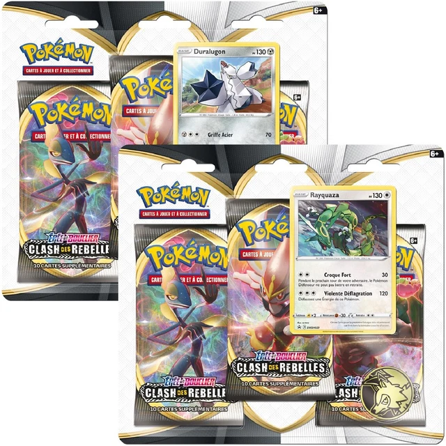 2 tripacks Pokémon Clash des Rebelles (EB2) Rayquaza + Duralugon (Neufs FR)