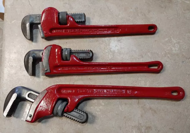 Lot of 3 Ridgid Offset Pipe Wrenches E18" & 14" & 14" Heavy Duty Ridge Tool USA