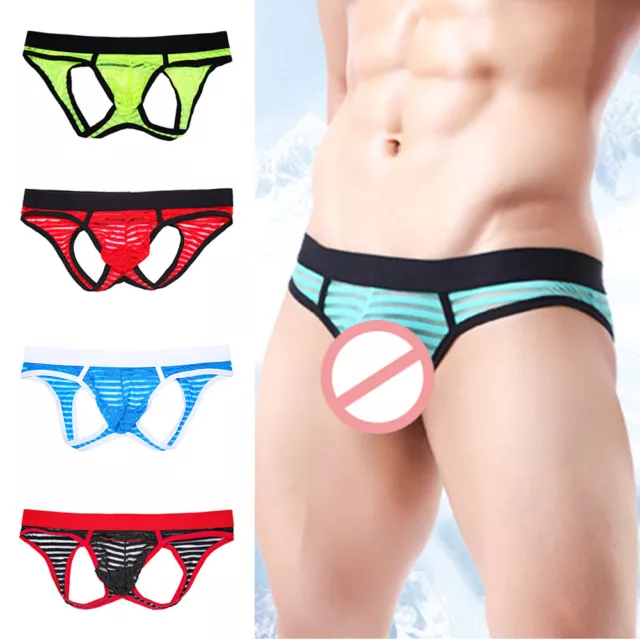 Men Mesh Underwear Male Jockstrap Underpants Sexy Erotic See-Through Briefs #