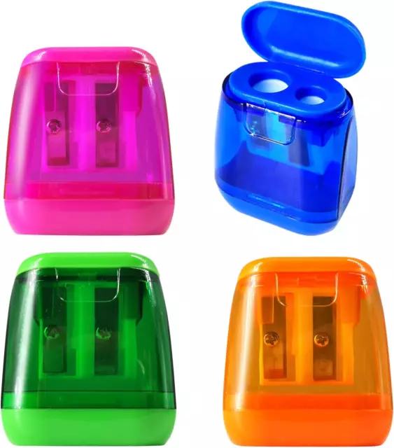 Manual 4PCS Colorful Compact Dual Holes Pencil Sharpeners with Lid for Kids & Ad