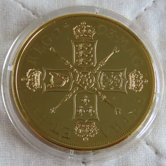 Queen Anne 1703 Vigo 5 Guinea 24Ct Gold Plated Proof