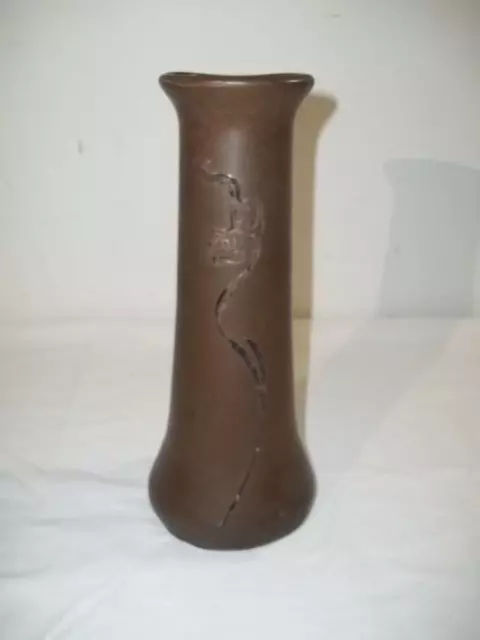 Antique AMS Heintz Sterling On Bronze Arts & Crafts Scottish Rose Vase 11”