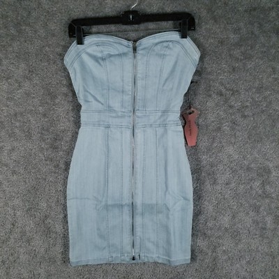 Haute Monde Women Juniors Sz S Denim Dress Blue Bodycon Sweetheart Mini Casual