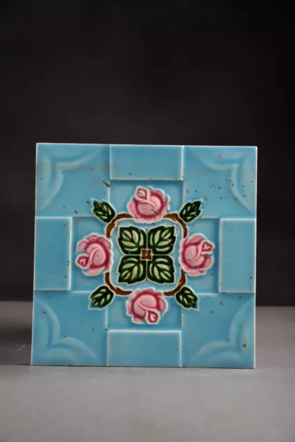 Rare Old Flower Ceramic Tiles Porcelain Vintage Art Japan Decorative Nh5662
