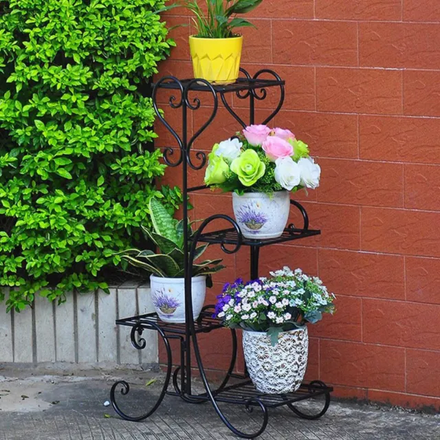 4 Tiers Metal Flower Pot Plant Stand Shelf Display Garden Decor Rack Indoor Home