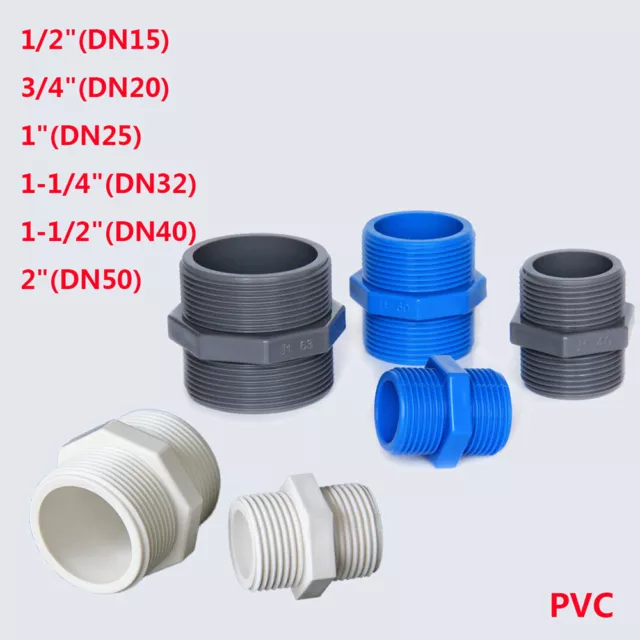 BSP 1/2" 3/4" 1" 1-1/2" 2" Male Thread Nipple PVC Plastic Pipe Fittings Adapter