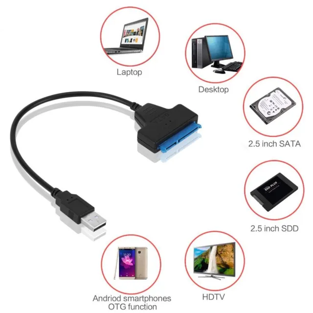 SSD Connecteur Lignes USB 2.0 à SATA 22Pin Adaptateur de câble Fil de cordon