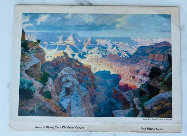 Vtg Menu Fred Harvey Sante Fe Dining Car - Grand Canyon National Park AZ Train