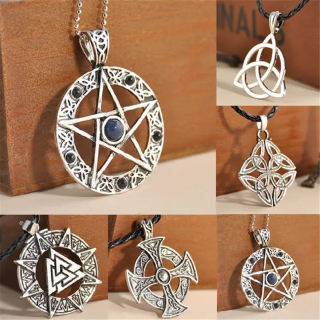 Retro Cool Pentagram Star Celtic Knot Cross Metal Silver Pendant Choker Necklace