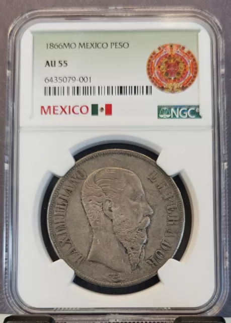 1866 Mexico Silver 1 Peso Empire Of Maximilian Ngc Au 55 Scarce High Grade