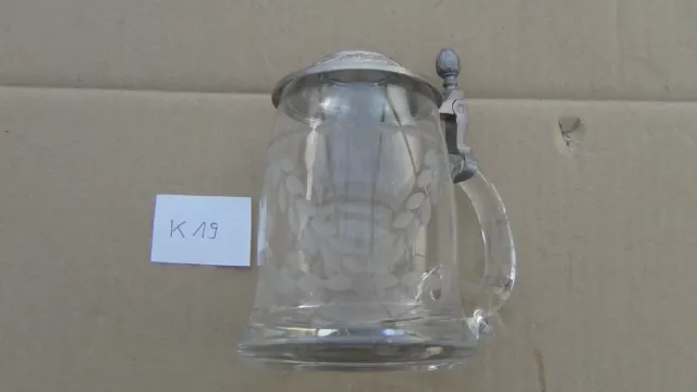 Bierkrug mit Deckel, 0,5 Liter, Glaskrug, mit Glasschliff, K19