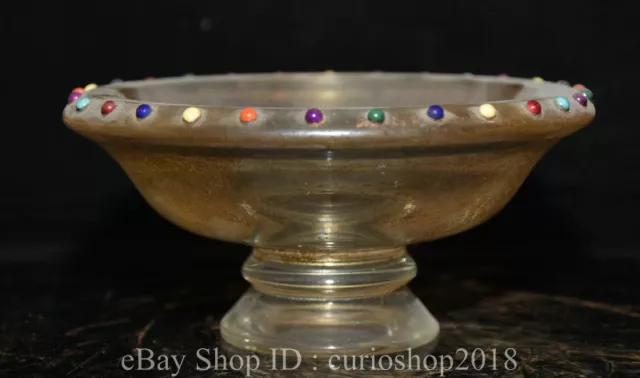 5.6 " Collect Old China Crystal Inlay Gem Goblet Fruit Tray Plate Bowl Bowls