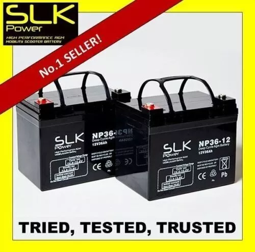 2 x 12v 36AH  SLK POWER MOBILITY SCOOTER BATTERIES - 30AH 32AH 33AH 34AH 35AH