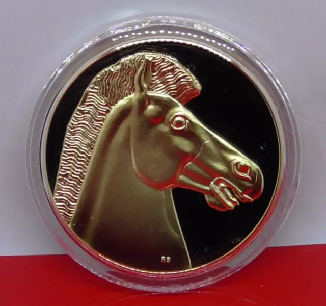 Gold Plated Solid Bronze Medal Medallion Greek Greece Art History Horse
