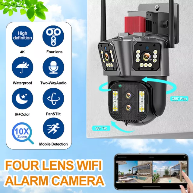4K Wifi Security Camera Four-Lens 1-10X Zoom Outdoor PTZ IP Night Vision Cam 4MP