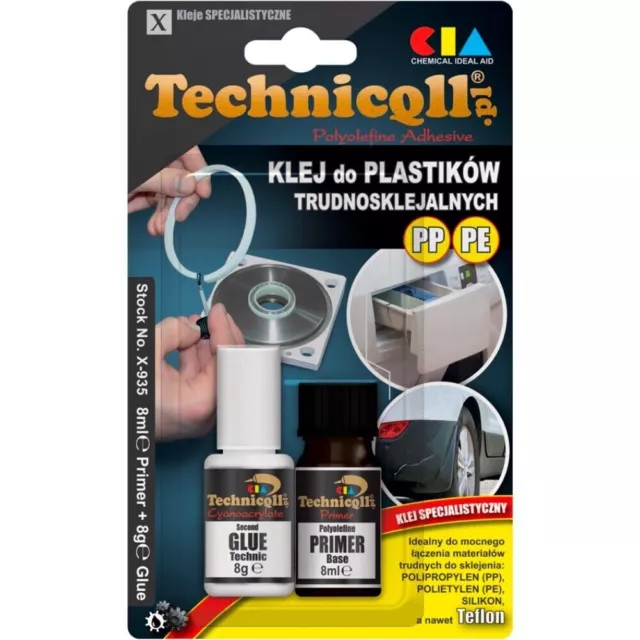 Colle Technicqll pour plastiques PP et PE difficiles à coller 8g + 8ml