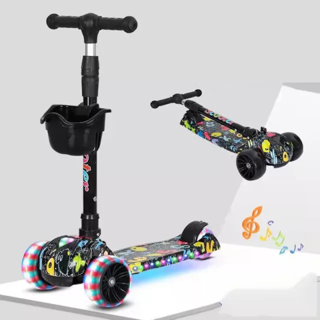 3 Wheel Kids Scooter Child Kick Flashing Led Light Up Push Adjustable Xmas Gift