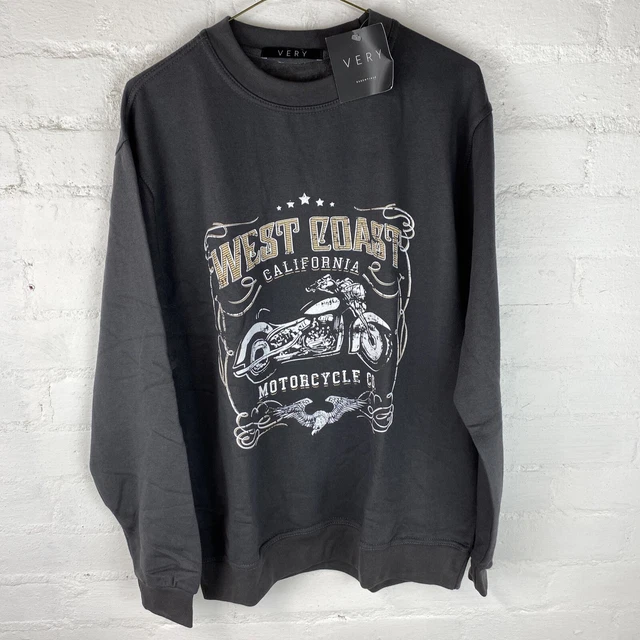 Very Man West Coast Motorcycle Crew Neck Sweatshirt Jumper, Charcoal L (QRYNJ)