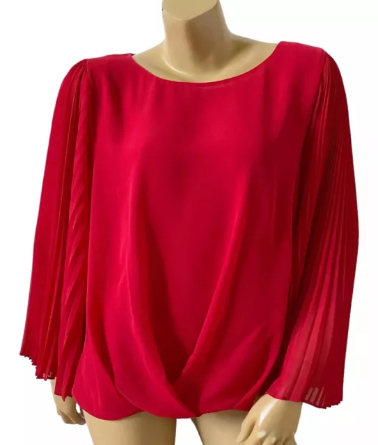 VINCE CAMUTO Womens Size Large Red Batwing Pleated Ruched Long Sleeve Shirt Top