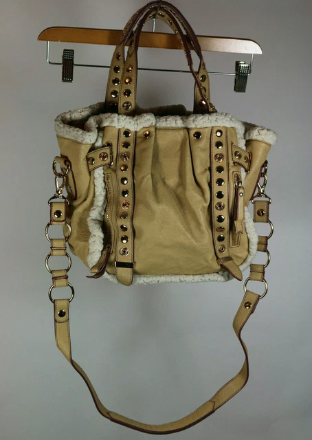 Samantha Thavasa Designer Tan Camel Leather Purse Bear Wool Winter Bag Japan