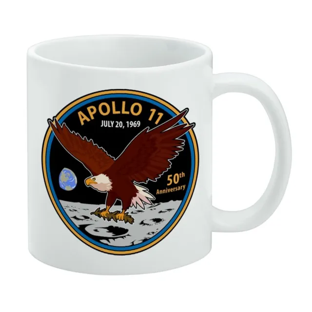 NASA Apollo 11 50th Anniversary Patch with Eagle on The Moon White Mug