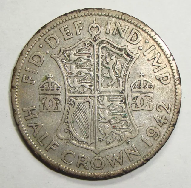 1942 Great Britain Half 1/2 Crown George Vi Silver World Coin