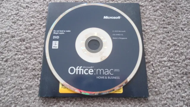 Microsoft Office mac 2011 Home and Business CD with product key - untested