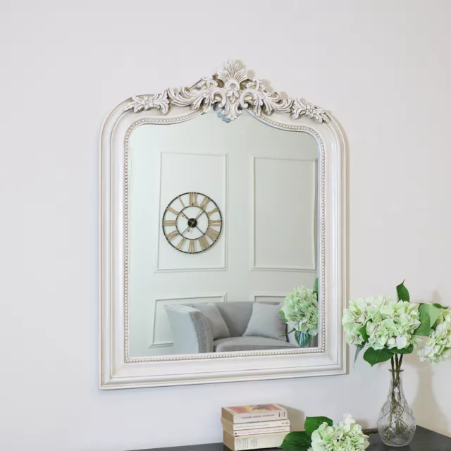 Large ornate arched antiqued ivory wall mirror decorative home decor living room